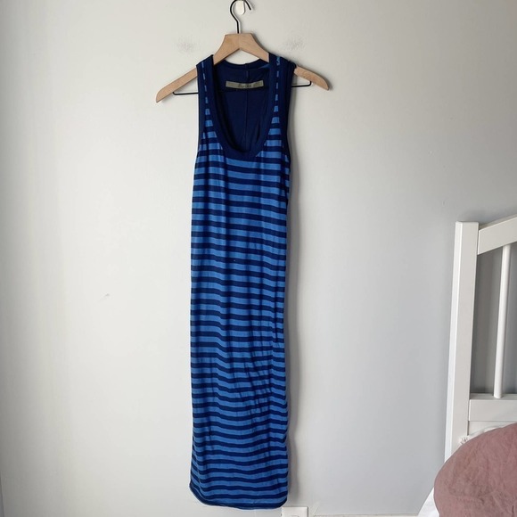 Enza Costa Women's Blue Stripe Double Layer Midi Tank Dress Size Medium M - Picture 1 of 5